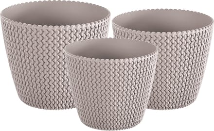 Plantenpotten/bloempot set 3x mix formaten kunststof taupe 19/16/13 cm
