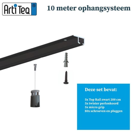 Artiteq - Ophangrail Schilderij - Aluminium - Zwart - 10meter