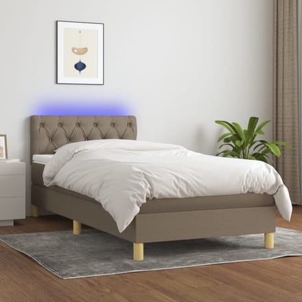 vidaXL - Boxspring - met - matras - en - LED - stof - taupe - 80x200 - cm
