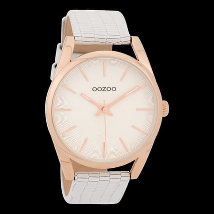 OOZOO Timepieces - Rosé kleurige horloge met witte leren band - C9581