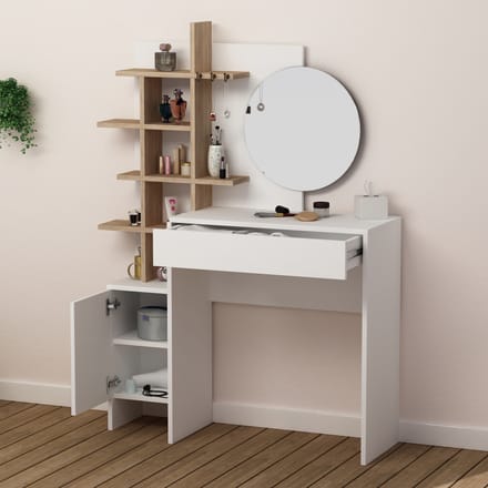 Mup Make-uptafel | 100% MELAMINE | Wit, Eiken - Emob - Make-up Tafel - Wit - Spaanplaat