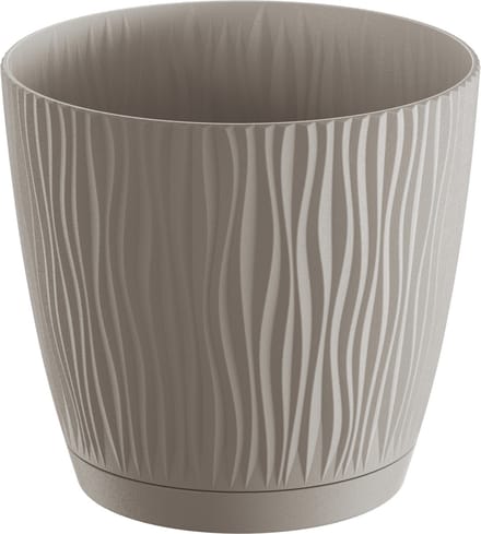Prosperplast Plantenpot Waves - kunststof - taupe - D24xH23 cm - binnen/buiten - bloempot met opvangschaal