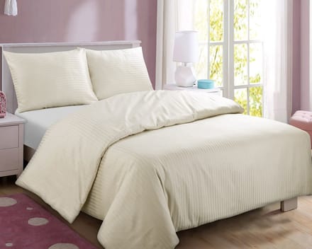 Homéé dekbedovertrekset Achten streep katoen satijn ecru eenpersoons 140x200/220 cm + 1 sloop