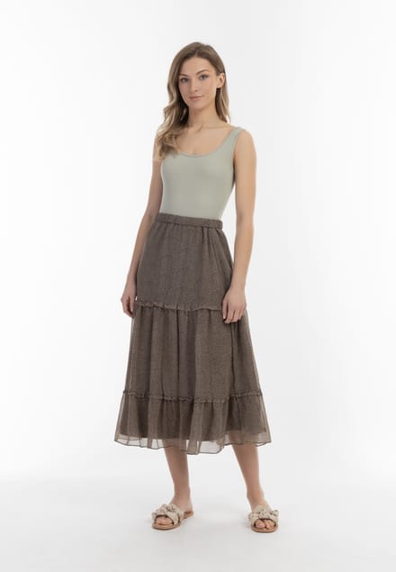 Dreimaster Maxi rok Dames olijf wol wit