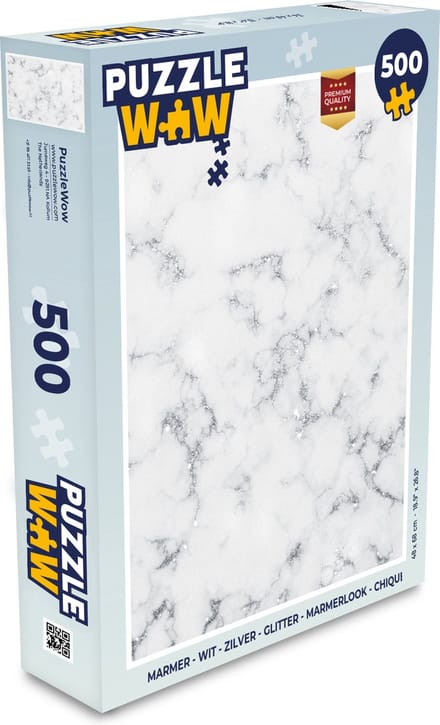 Puzzel Marmer - Wit - Zilver - Glitter - Marmerlook - Chique - Legpuzzel - Puzzel 500 stukjes