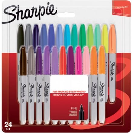 Sharpie Permanent Markers | Fine Point | Assorted Colours | 24 Count