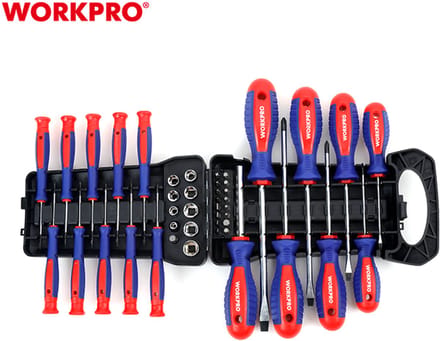 WORKPRO WP200512 Schroevendraaierset – 45-delig – Met Bits, Precisietools & Doppen – CR-V – Incl. Opberghouder
