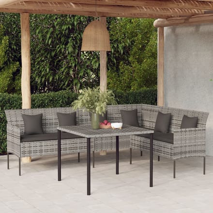 vidaXL - Tuinbank - L-vormig - met - kussens - poly - rattan - grijs