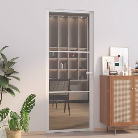 vidaXL - Binnendeur - 83x201,5 - cm - ESG-glas - en - aluminium - wit