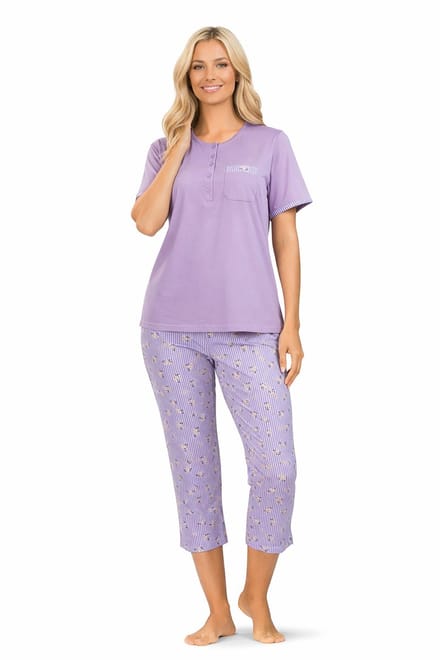 Comtessa Dames Pyjama – Zomer – 7/8 Broek – 100% Katoen – Mauve - maat 48