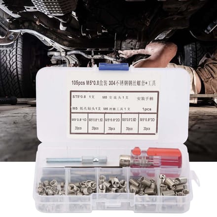 105 Stuks Set RVS Draadschroefhuls Draadreparatie Inzetstuk Kit Gereedschapsset(M5*0,8)