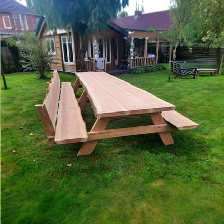 Rockwood® Picknicktafel Douglas Boomstamrand 5cm dik 4.00m Exclusief rugleuning