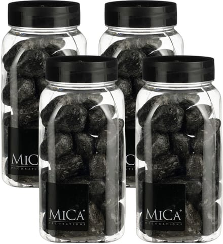Mica Decorations decoratie stenen - 4x - groot - 650ml - antraciet mix - hobby steentjes - sier stenen