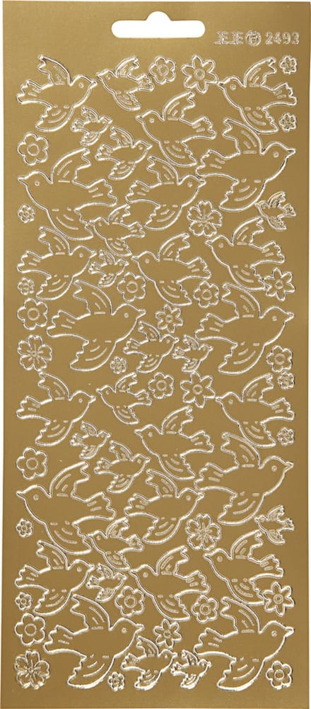 Stickers, duiven, vel 10x23 cm, goud, 1 vel