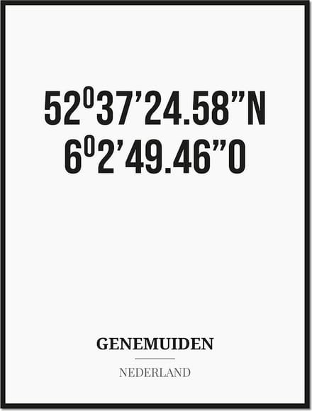 Poster/kaart GENEMUIDEN met coördinaten