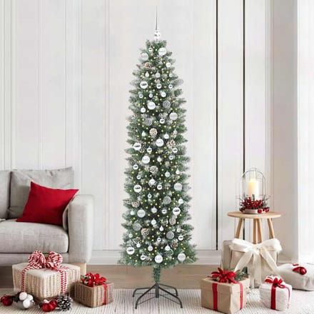 vidaXL Kunstmatige slanke kerstboom Groen en Wit 210 cm