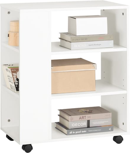 printertafel met 7 legplanken, rolcontainer, kantoorwagen, zijspan Documentenwagen, Wit, B x h x D, ca. Afmeting: 60 x 75 x 35 cm
