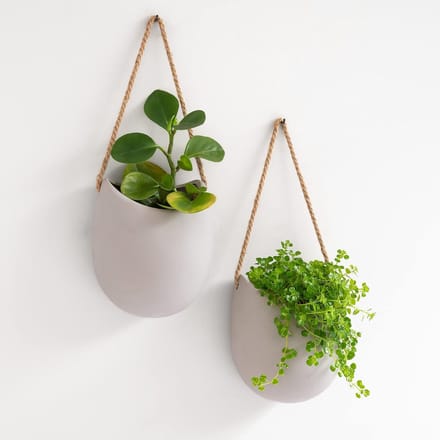 Famanu - Set van 2 keramische wandbloempotten lichtgrijs mat