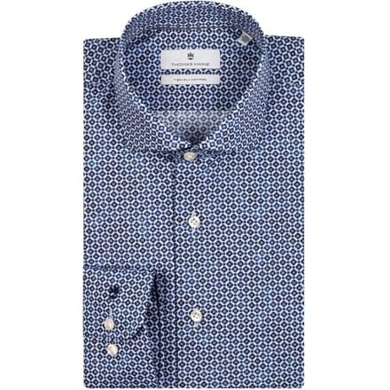 Thomas Maine Overhemd Geometric Pattern Roma Modern Kent Two-Ply Cotton Navy / male