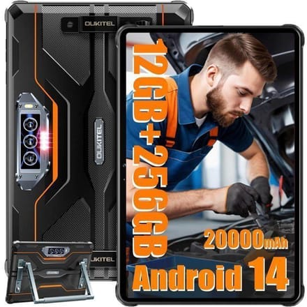 Tablette Incassable OUKITEL RT8 20000mAh 12GO+256GO 11  FHD+ Tablette Tactile 48MP Caméra Android 14 Double SIM 4G NFC IP68 Orange