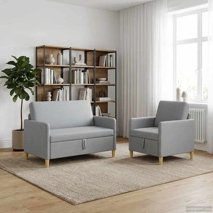 vidaXL - Sofa - Set - Met - Opslag - 2 - st - Lichtgrijs - Polyester