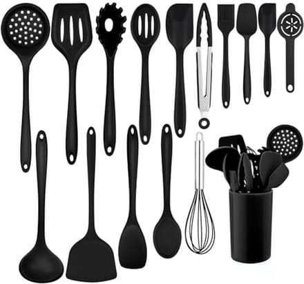 Keukenhulpen Set, 16 Delige Zwarte Keukenaccessoires