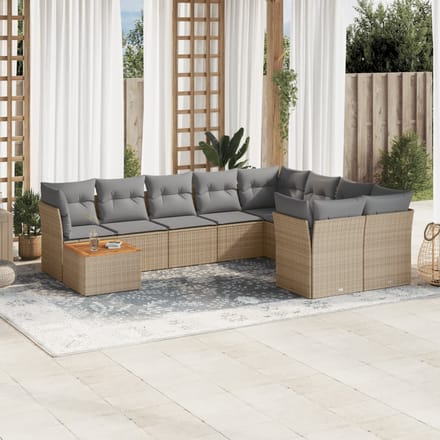 vidaXL - 10-delige - Loungeset - met - kussens - poly - rattan - beige