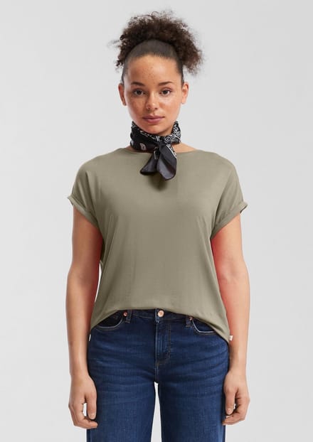 Q/S designed by - Dames t-shirt - Maat S - Vrouwen - Khaki - Lyocell