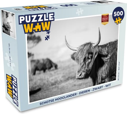 Puzzel Schotse Hooglander - Dieren - Zwart - Wit - Legpuzzel - Puzzel 500 stukjes