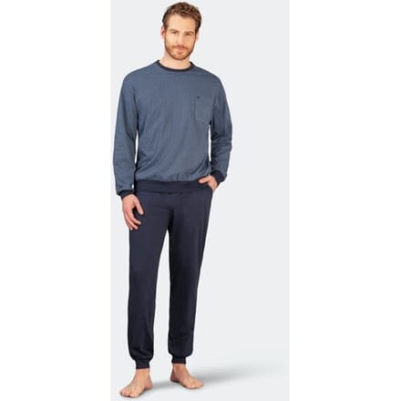 Blauwe heren pyjama blokjesdesign Hajo - Blauw - Maat - 52