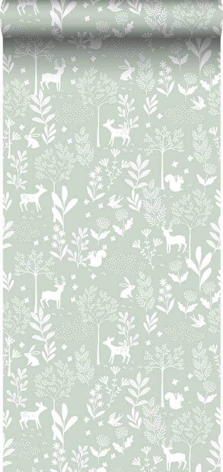 ESTAhome behang bos met bosdieren mintgroen - 53 cm x 10.05 m - 139524