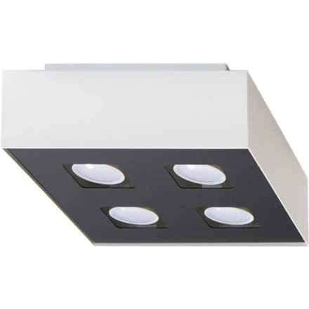 Plafondlamp MONO 4 met 4 spots in vierkante behuizing - Sollux Lighting - IP20 - Wit/zwart staal behuizing - 24 x 24 x 11 cm - 4 x GU10 LED, exclusief lichtbron - 4 x 10 W - Minimalistische plafondlamp voor slaapkamer, woonkamer en gang