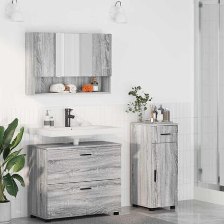 vidaXL Badkamermeubelset 3 st Grijs Sonoma Geperst Hout en Metaal