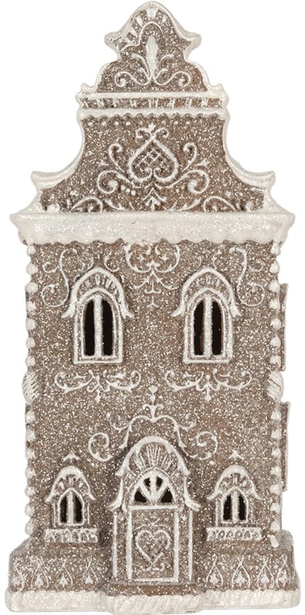Clayre & Eef Gingerbread house met LED 17x15x35 cm Bruin Kunststof