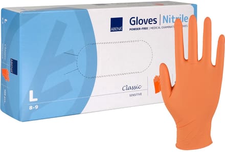 ABENA Classic Sensitive Nitril Handschoenen Oranje Poedervrij Maat L – 100 stuks