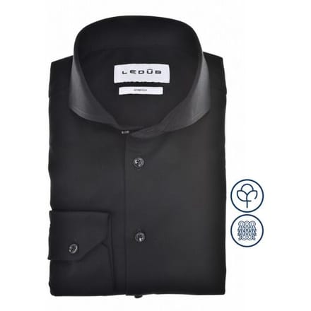Ledûb Overhemd Slim Solid Color Jersey Cotton Stretch Zwart / male