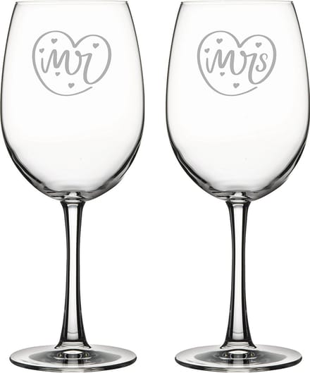 Gegraveerde set rode wijnglazen 58cl Mr. In hartje - Mrs. In hartje