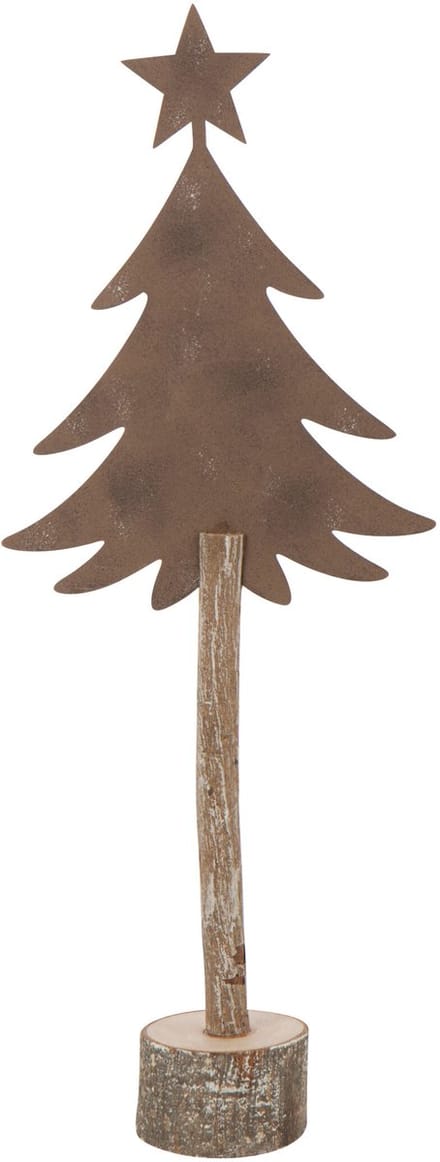 J-Line decoratie Kerstboom + Ster - ijzer/hout - bruin - small