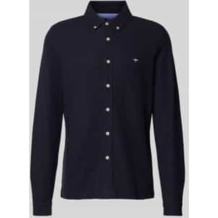 Fynch-Hatton Overhemd Uni Color Button Down Polo Feel Premium Cotton Navy / male