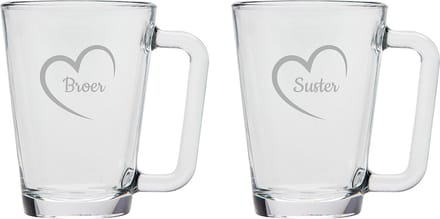 Gegraveerde theeglas 26cl Broer mei hert & Suster mei hert