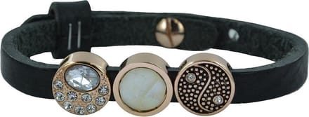 Quiges Leder Armband met 3 Aanschuif Knopen - Dames - RVS - 24cm