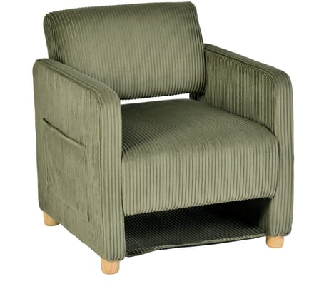 Fauteuil - Ribfluweel Rubberhout poten Brede zitting - Groen