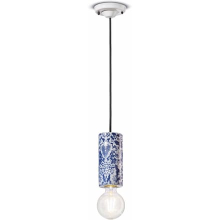 Ferroluce PI hanglamp, bloemenpatroon Ø 8 cm blauw/wit