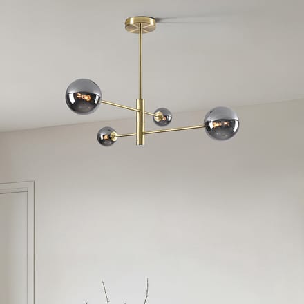 Plafondlamp Stiri 4-lichts goud met smoke glas