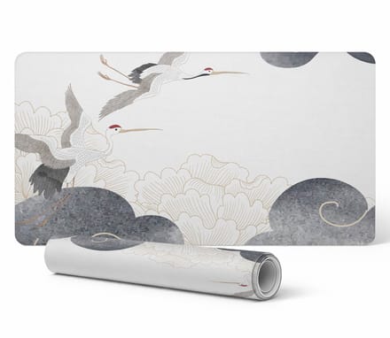 Antislip gamingmuismat met kraanvogels en wolken, 100x50 cm