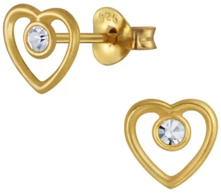 Joy|S - Zilveren hartje oorbellen - 7 mm - kristal - gold plated