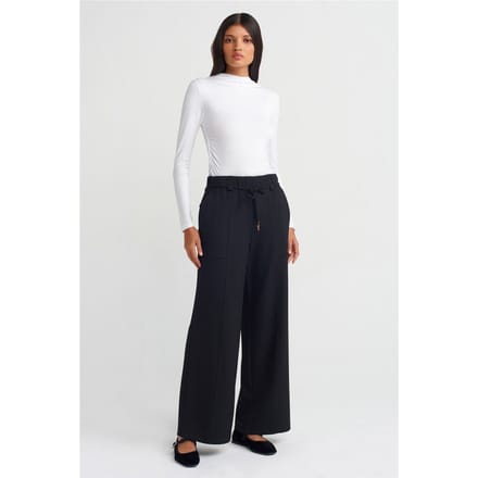 Wijde Woven Broek met Elastische Koordtaille