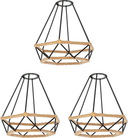 La'Moussawi ® Luxe Industriële Lampenkappen Set van Drie met Rustiek Touw Accent