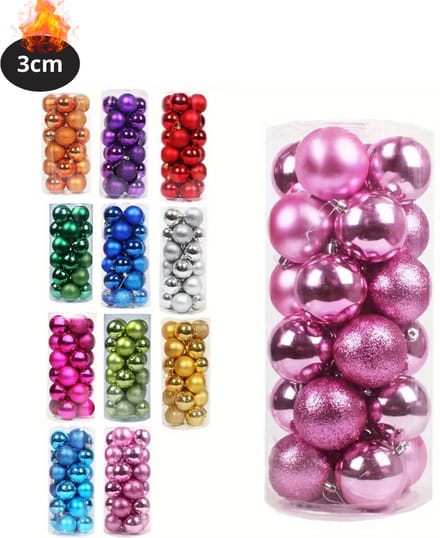 Nivard Kerstballen - Kerstversiering - Plastic - Roze Rood - 3 cm - 24 stuks