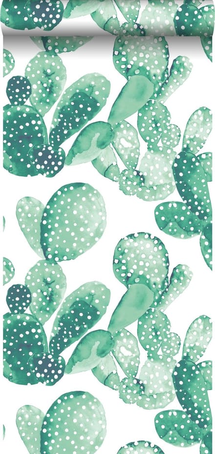 ESTAhome behang aquarel geschilderde cactussen smaragdgroen - 53 cm x 10.05 m - 138903